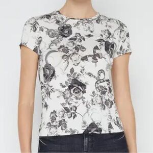 Sz XS L'AGENCE White Black Ressi Baroque Floral Print Short Sleeve T-Shirt